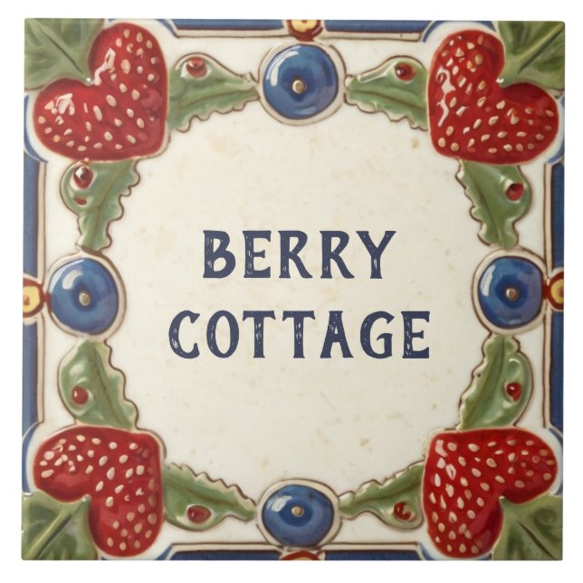 Strawberry Custom House Name Plate Plaque Sign Ceramic Tile (Front)