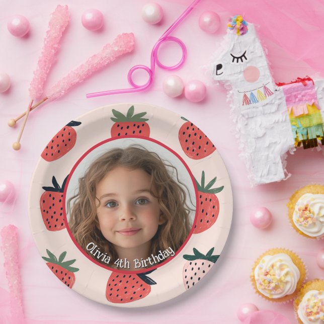 Strawberry Custom photo and name Paper Plate (Party)