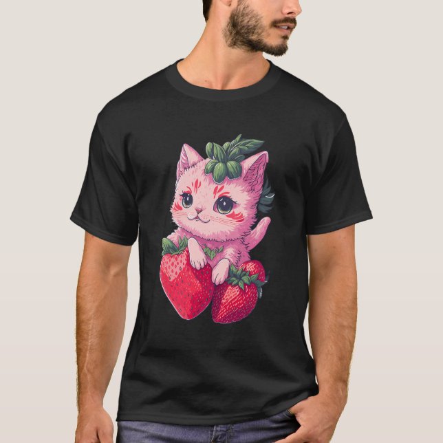 Strawberry Cute Cat Kawaii Anime - Strawberry Cat T-Shirt (Front)