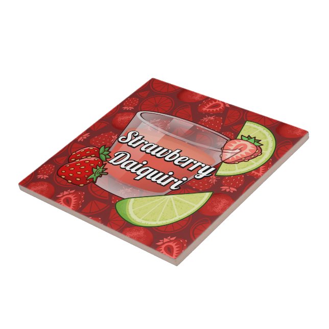 Strawberry Daiquiri Cocktail Ceramic Tile (Side)