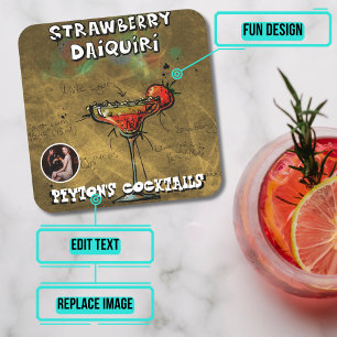Strawberry Daiquiri Cocktail Party Square Paper Coaster