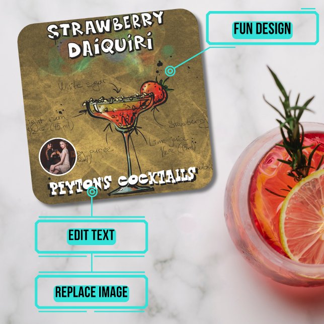 Strawberry Daiquiri Cocktail Party Square Paper Coaster (Please enjoy our design and see the others in the collection.)