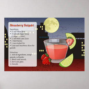 Strawberry Daiquiri Cocktail Recipe Poster