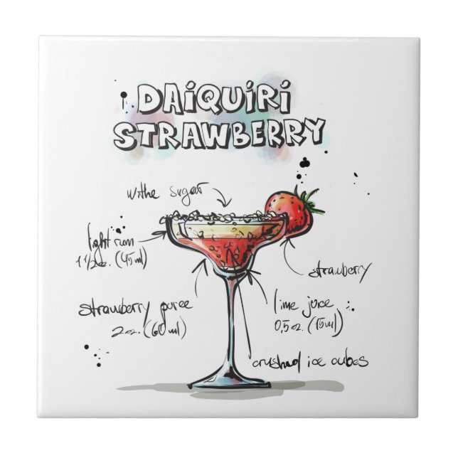 Strawberry Daiquiri Drink Recipe Design Ceramic Tile (Front)
