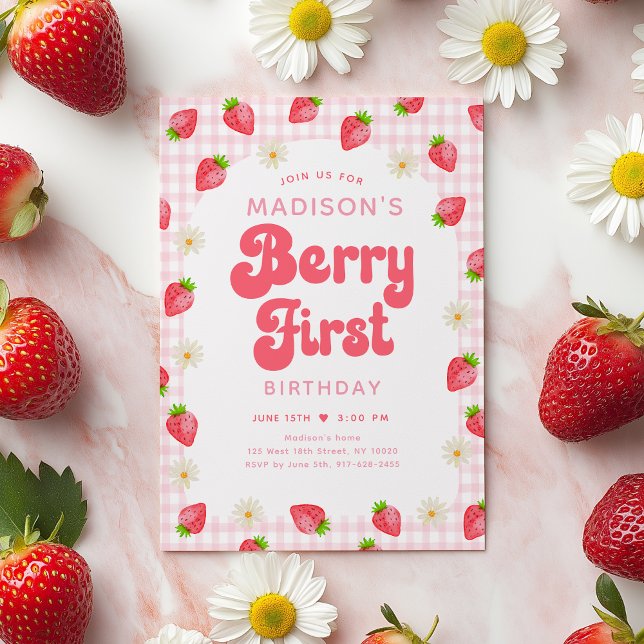 Strawberry Daisy Berry First Birthday Invitation (Creator Uploaded)