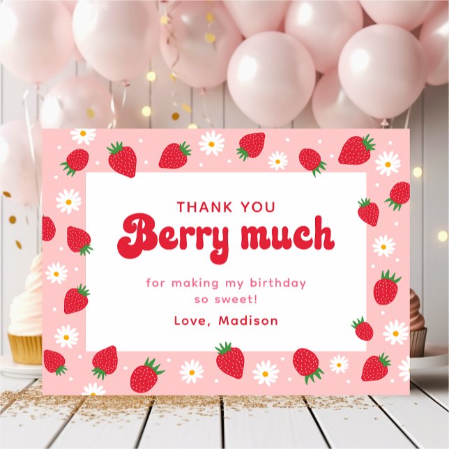 Strawberry Daisy Birthday Thank You Card (Creator Uploaded)