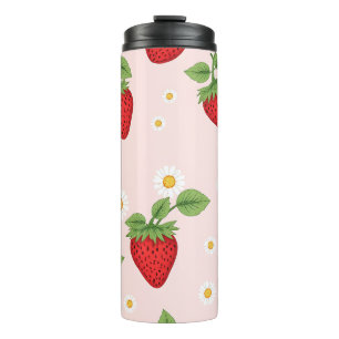 Strawberry & Daisy Pattern – Stainless Steel Trave Thermal Tumbler