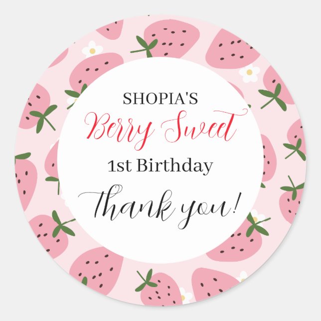 Strawberry Delight First Birthday Classic Round Sticker (Front)