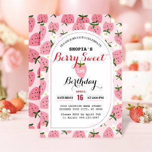 Strawberry Delight First Birthday Invitation