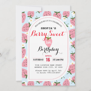 Strawberry Delight First Birthday Invitation
