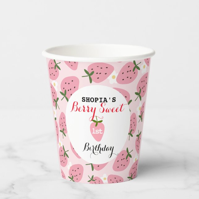 Strawberry Delight First Birthday Paper Cups (Front)