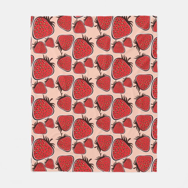 Strawberry Delight: Vintage Pattern Charm. Fleece Blanket (Front)