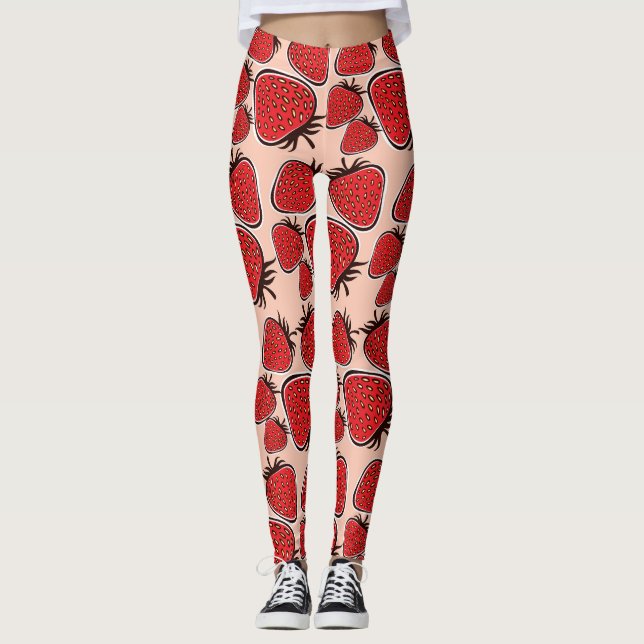 Strawberry Delight: Vintage Pattern Charm. Leggings (Front)