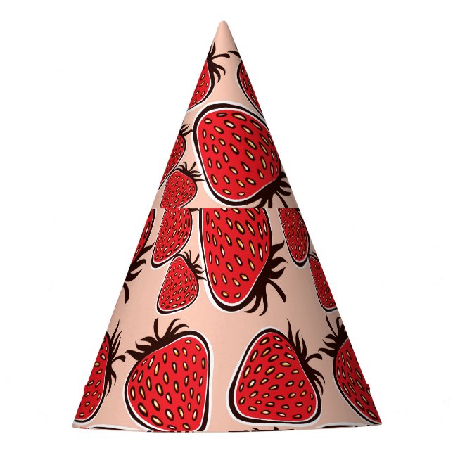 Strawberry Delight: Vintage Pattern Charm. Party Hat (Front)