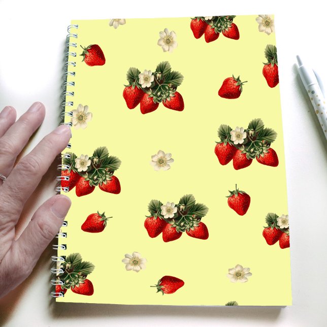 Strawberry design on yellow simple modern notebook (Creator Uploaded)