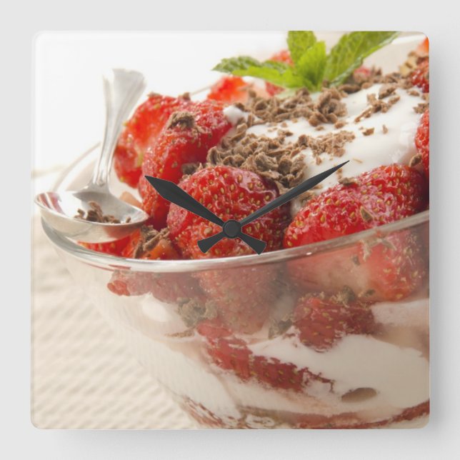 Strawberry Dessert With Fresh Yogurt Square Wall Clock (Front)