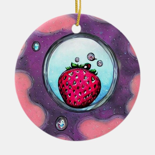 Strawberry & Diamonds Ceramic Ornament (Front)