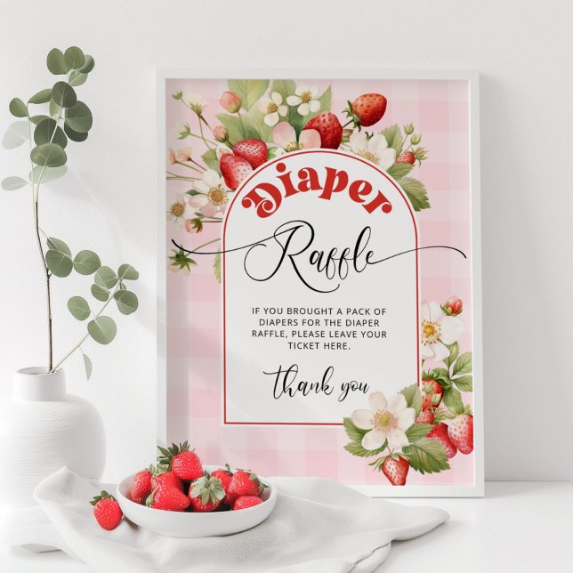 Strawberry diaper raffle sign. Berry diaper raffle Poster (Creator Uploaded)