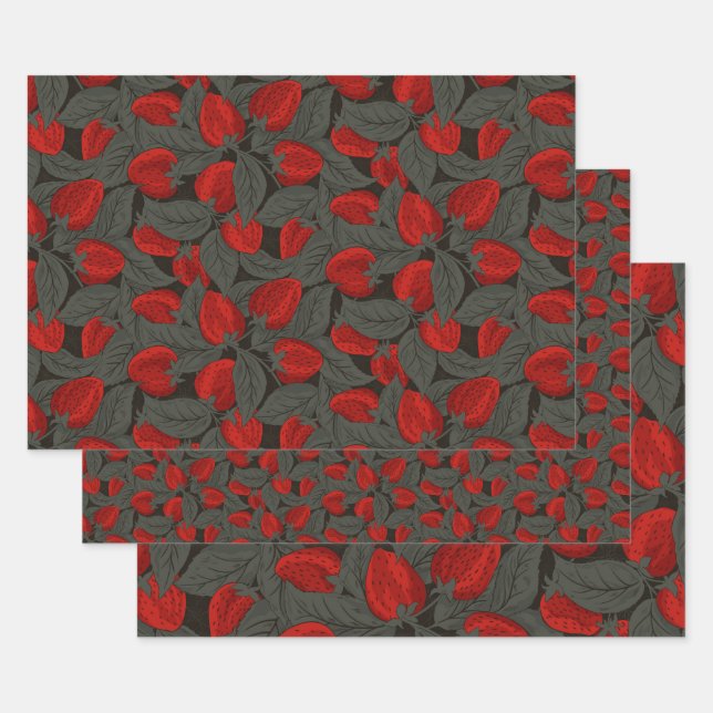 Strawberry different scales  wrapping paper sheet (Set)