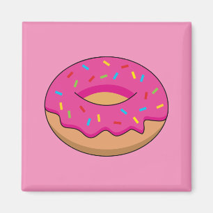 Strawberry Donut with Sprinkles Cartoon Magnet