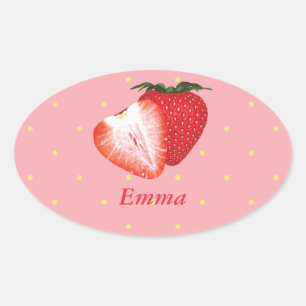 Strawberry Dots with Customisable Text Oval Sticker