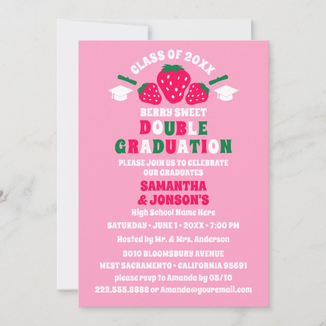 Strawberry Double Graduation Party Invitations (Front)