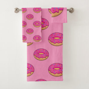 Strawberry Doughnut with Sprinkles Cartoon Bath Towel Set
