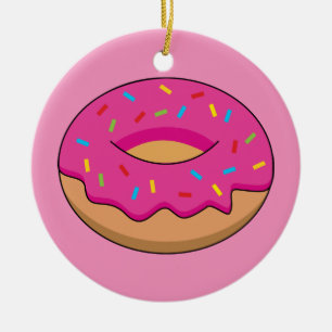 Strawberry Doughnut with Sprinkles Cartoon Ceramic Ornament