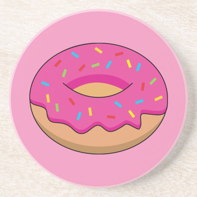 Strawberry Doughnut with Sprinkles Cartoon Coaster (Front)
