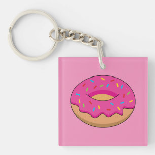 Strawberry Doughnut with Sprinkles Cartoon Key Ring