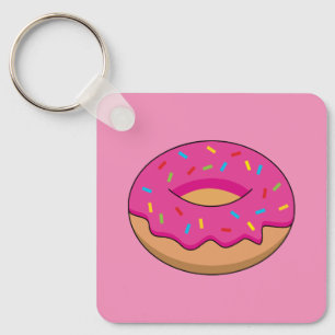 Strawberry Doughnut with Sprinkles Cartoon Key Ring
