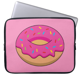 Strawberry Doughnut with Sprinkles Cartoon Laptop Sleeve
