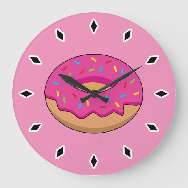 Strawberry Doughnut with Sprinkles Cartoon Large Clock (Front)