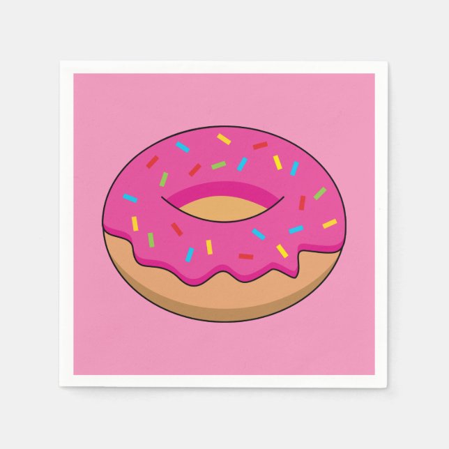 Strawberry Doughnut with Sprinkles Cartoon Napkin (Front)