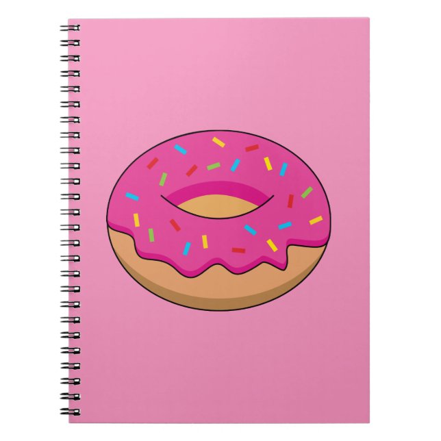 Strawberry Doughnut with Sprinkles Cartoon Notebook (Front)