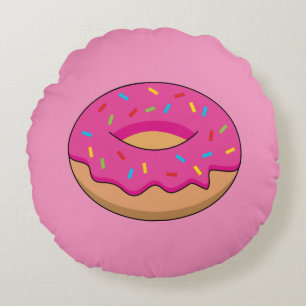 Strawberry Doughnut with Sprinkles Cartoon Round Cushion