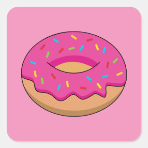 Strawberry Doughnut with Sprinkles Cartoon Square Sticker