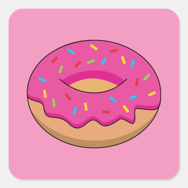 Strawberry Doughnut with Sprinkles Cartoon Square Sticker (Front)
