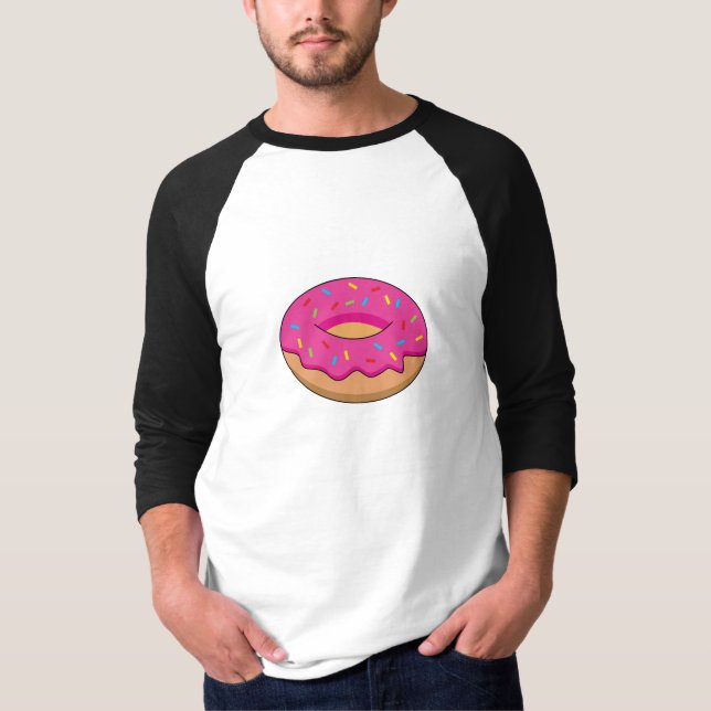 Strawberry Doughnut with Sprinkles Cartoon T-Shirt (Front)