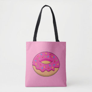 Strawberry Doughnut with Sprinkles Cartoon Tote Bag
