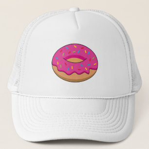 Strawberry Doughnut with Sprinkles Cartoon Trucker Hat