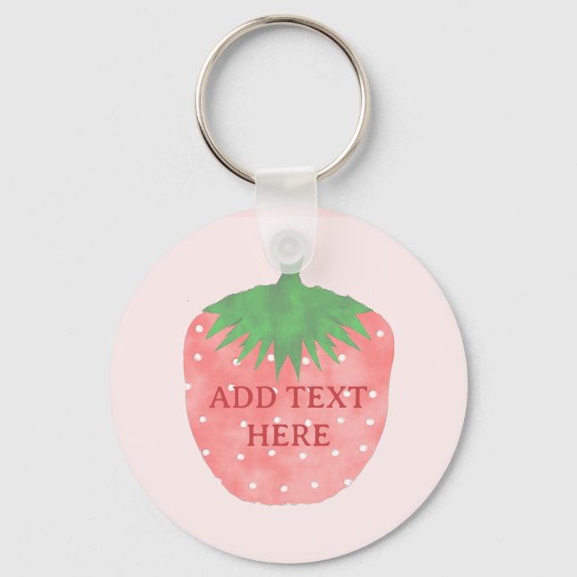 Strawberry Drawing Custom Text Key Ring (Front)