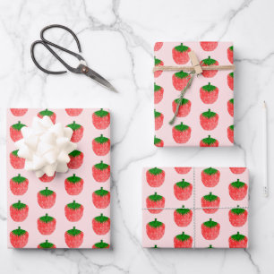 Strawberry Drawing Wrapping Paper Sheet
