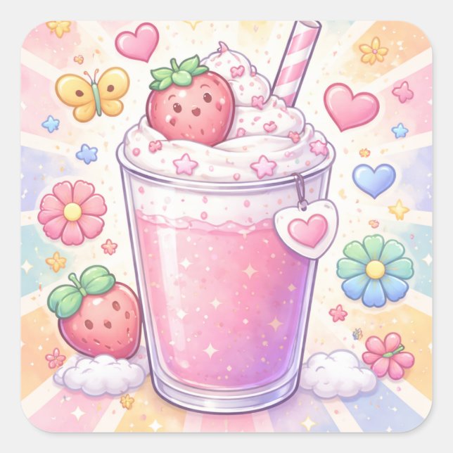 Strawberry Dreams Milkshake Square Sticker (Front)