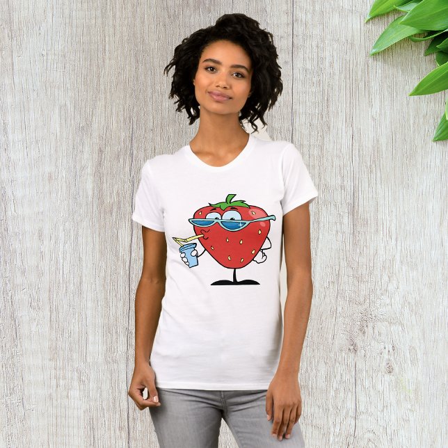 Strawberry Drinking Womens T-Shirt (Creator Uploaded)
