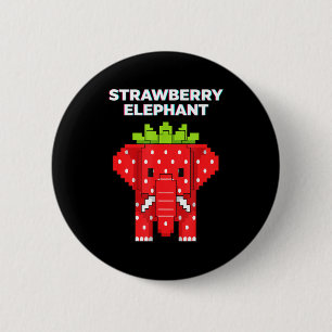 Strawberry elephant pixel art cute jungle animal 6 cm round badge