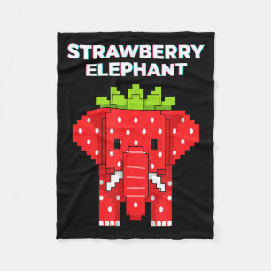 Strawberry elephant pixel art cute jungle animal fleece blanket