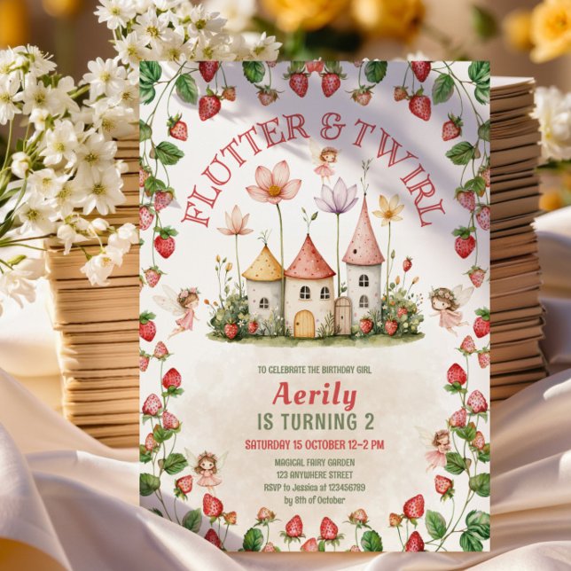 Strawberry enchanted fairy garden birthday  invitation (Creator Uploaded)