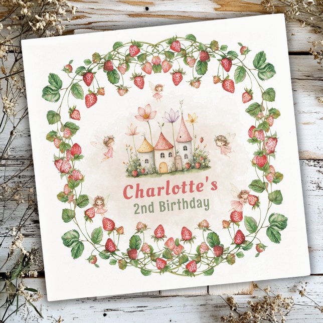 Strawberry enchanted fairy garden birthday  napkin (Creator Uploaded)