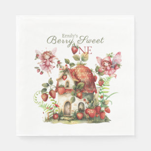 Strawberry Fairy Berry Sweet Girls First Birthday Napkin